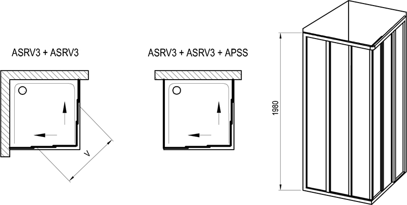 Eckeinstieg Duschgleittür Objekt ASRV3 + ASRV3