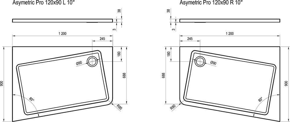 Duschtasse Asymetric Pro 10°
