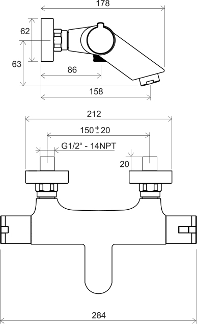 Thermostat- Badewannenarmatur TE 022.00/150