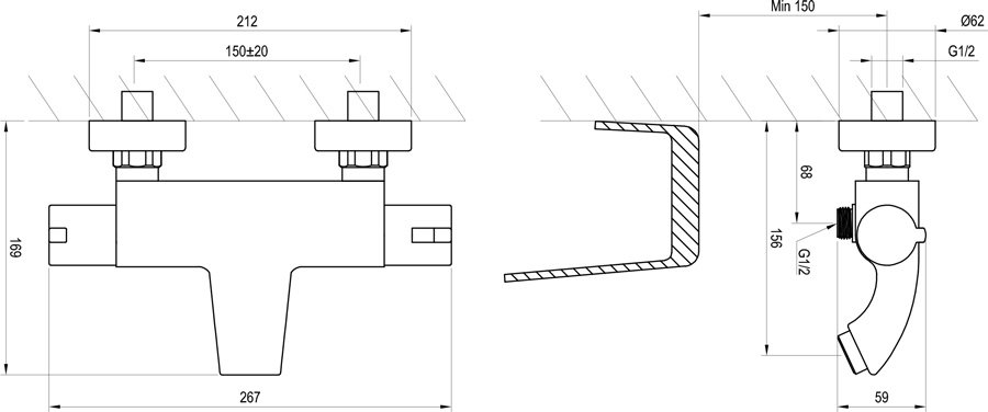 Thermostat- Badewannenarmatur TE 082.00/150