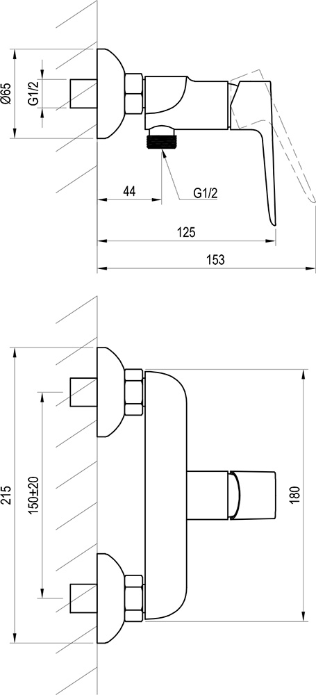 Duschenmischarmatur zum Wandeinbau Classic 150 mm