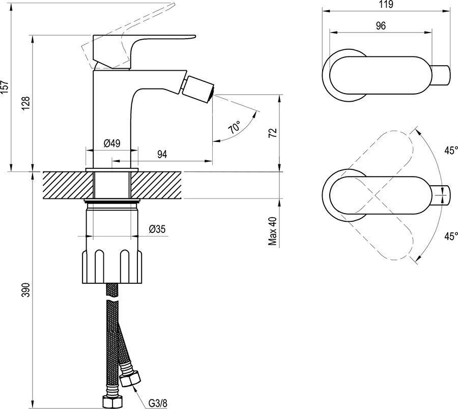 Einlocharmatur für Bidets Eleganta EL 056.00
