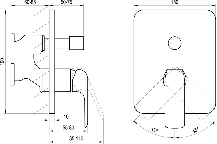 Flat Unterputzarmatur mit Schalter