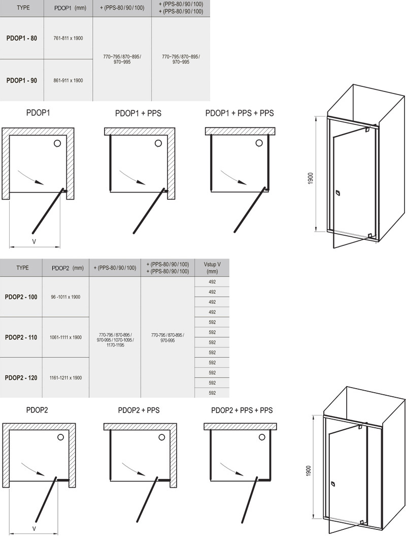 Duschdrehtür mit Seitenwand Pivot PDOP1/PDOP2 + PPS