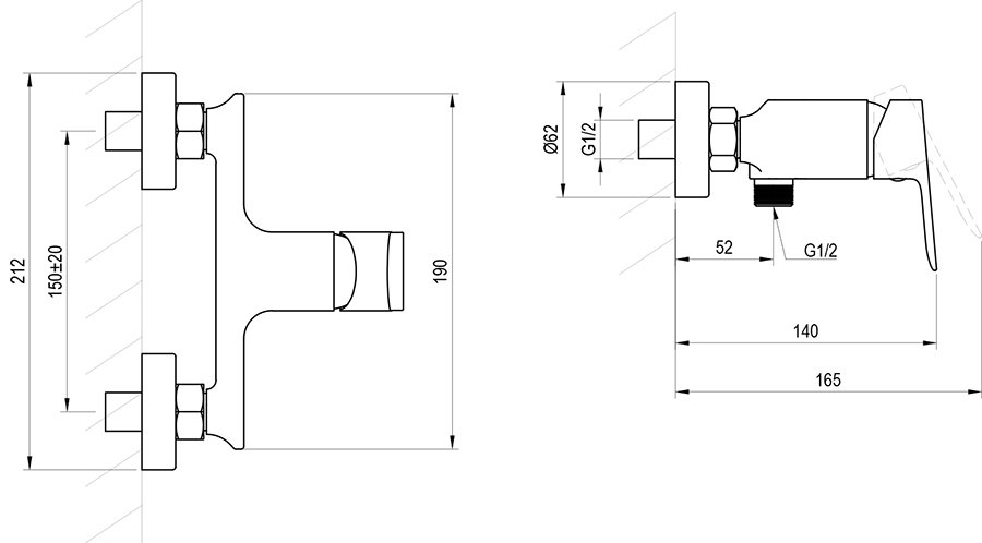 Plan-Duscharmatur zur Wandmontage PL 032.00