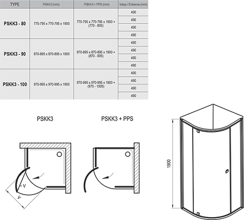 Duschdrehtür Runddusche Pivot PSKK3