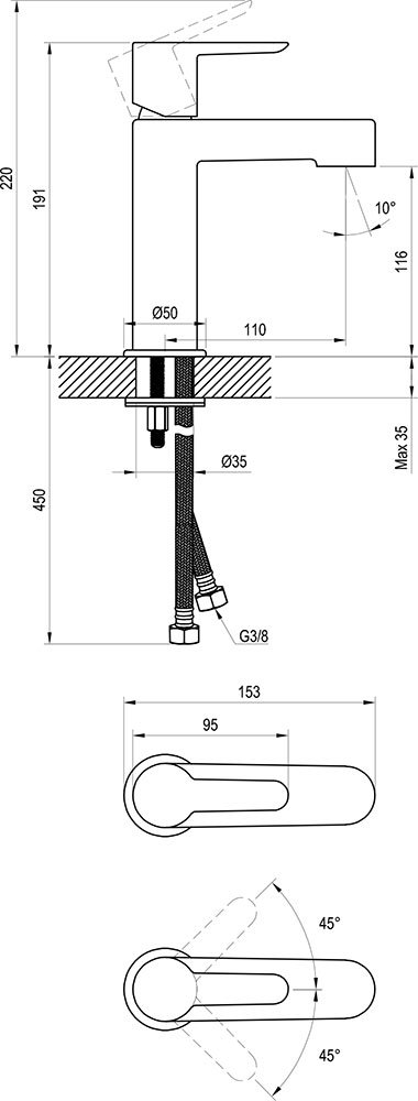 Einhand-Waschtischbatterie Puri black ohne Ablaufgarnitur 190 mm