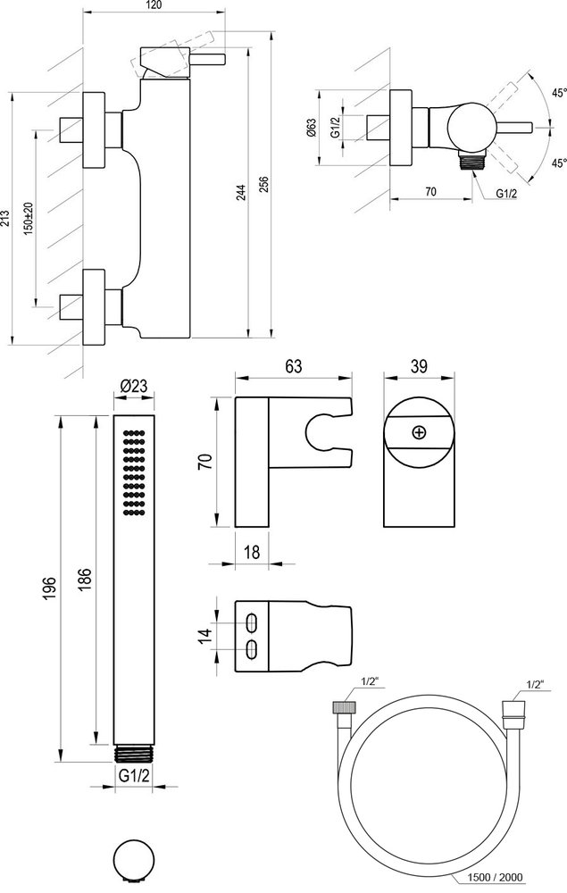 Dusch-Wandarmatur Espirit ES 032 mit Duschset