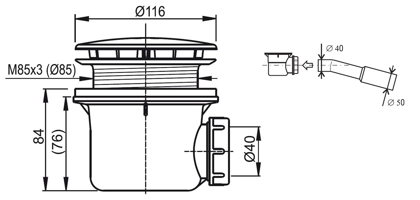 Duschtassensiphon RAVAK Standard 90