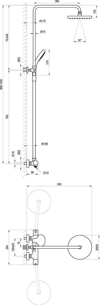 Duschsystem Brause Thermostatbatterie 100