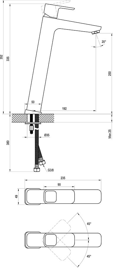 Einhand-Waschtischbatterie 333 mm, ohne Ablaufgarnitur