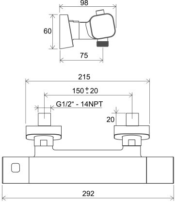 10° Free-Thermostat-Duscharmatur zur Wandmontage