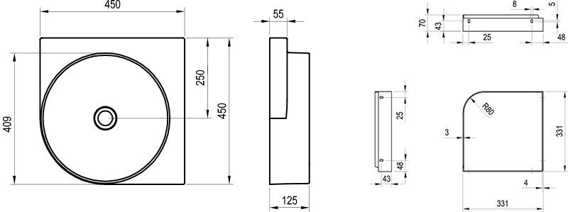 Waschbecken Yard 450 C ohne Hahnloch