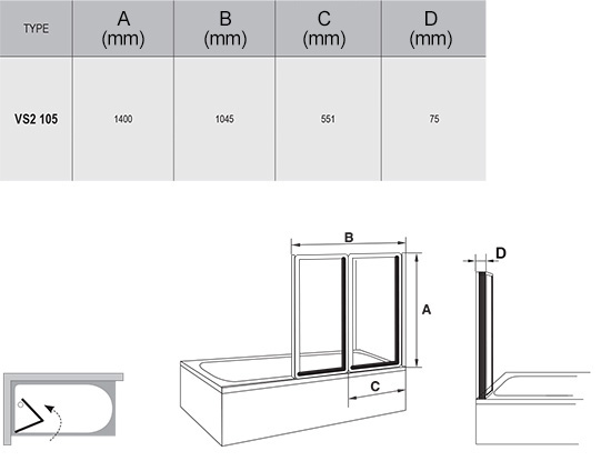 Badewannenfaltwand VS2